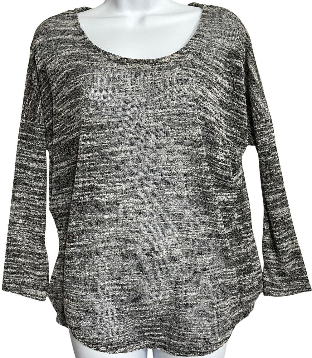 Olive Oak Shirt Size S Gray Striped Sheer Long Sleeve Scoop Neck Tunic Indie